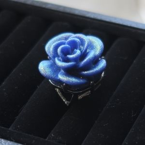 Royal Blue Glitter Rose Ring